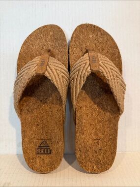 Reef Tan Braided Rope & Cork Flip Flops (sz 8)